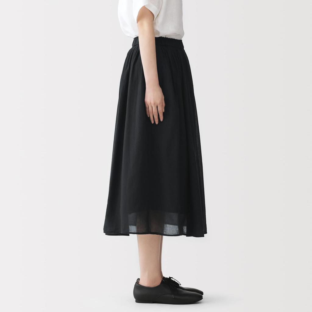 MUJI Gathered Black Size M Women's High-Twist Skirt, Check, (BE1ZZA6S)