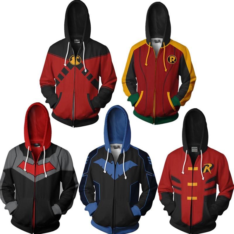 Men 3D Printed Nightwing/Robin Cosplay Costyime Hoodies Fancy Zipper Sweatshirt Halloween Casual Outerwear Hoodies Coat