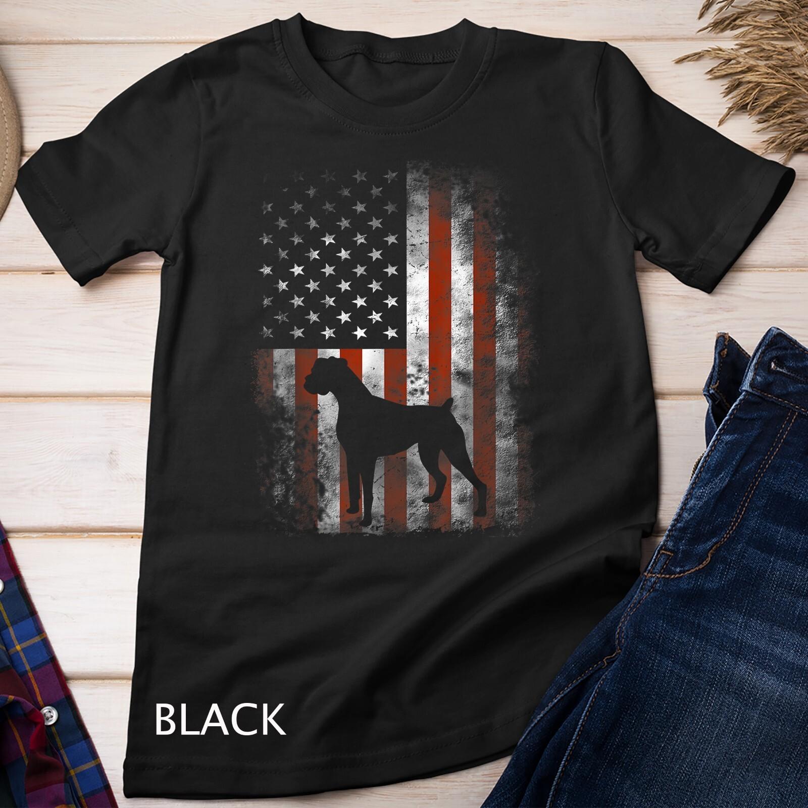 Boxer American Flag Shirt USA 4th Of July Dog T-Shirt Mens Womens Tees Top Gifts Unisex T-Shirt Mens Womens Tees Top L
