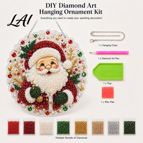 Decorative Ornaments for Garden Christmas DIY Faux Diamond Painting Hanging Santa Wreath Acrylic Pendant Pearl Holiday Celebration Party Supplies