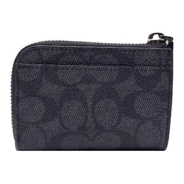 New COACH SignatureCanvas Coated Canvas Key Pouch Mini Women's Charcoal CW357-QBMI5