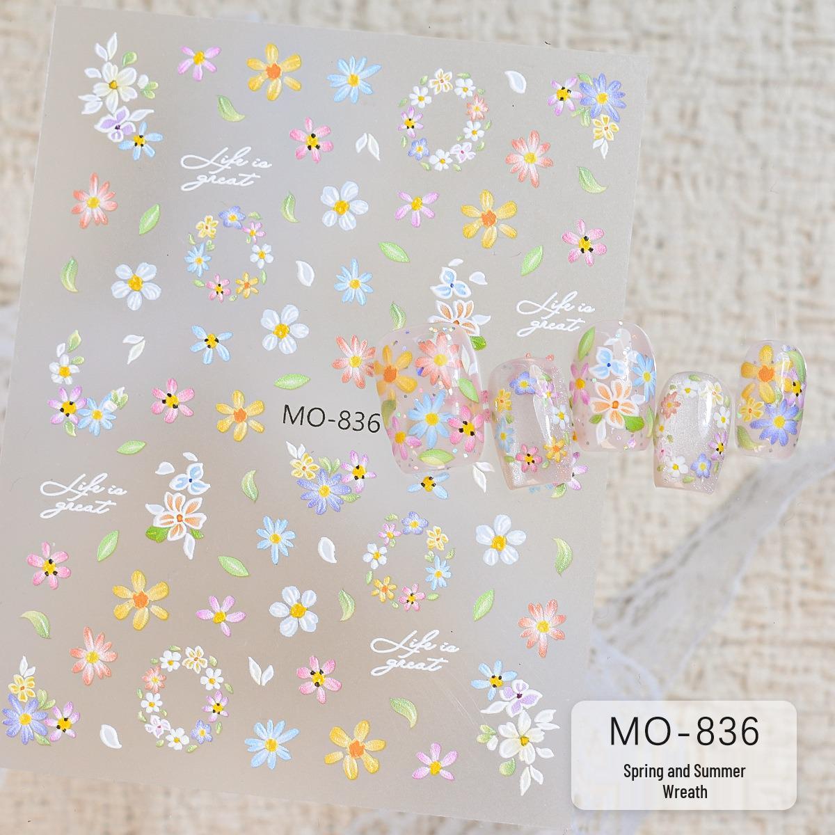 Spring-Summer 3D Floral Wreath Nail Art Stickers - Embossed Oil Painting Style Colorful Wreath MO-835