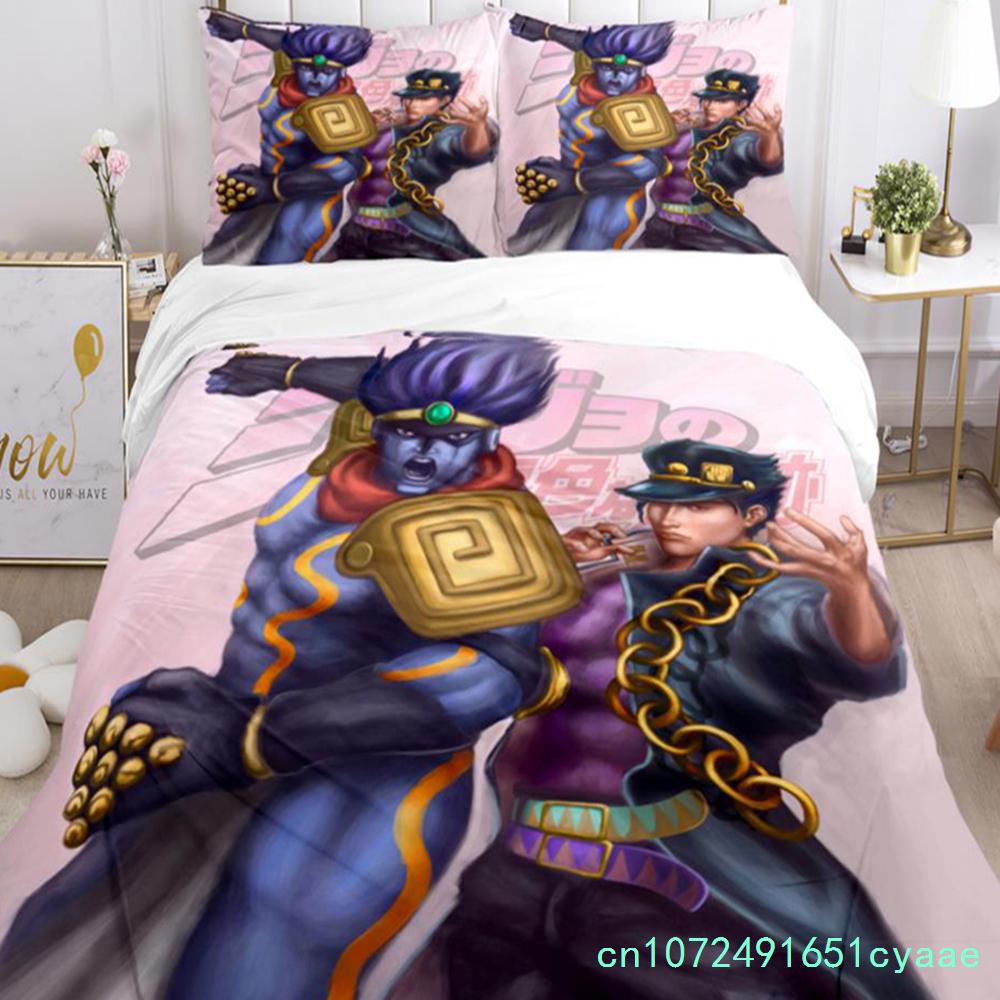 JOJO Anime Print Three Piece Bedding Set Fashion Article Boys Or Adults For Beds Quilt Covers Pillowcases Bedding Set Gift