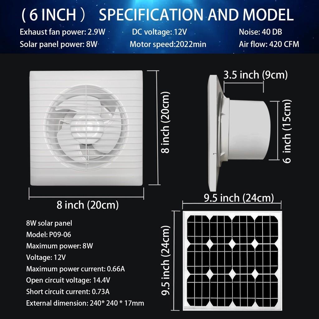 High Speed Ventilation Fan Waterproof Solar Panel Wall Mounted Exhaust Fan Kit Window and Wall Dual Use Suction Fan