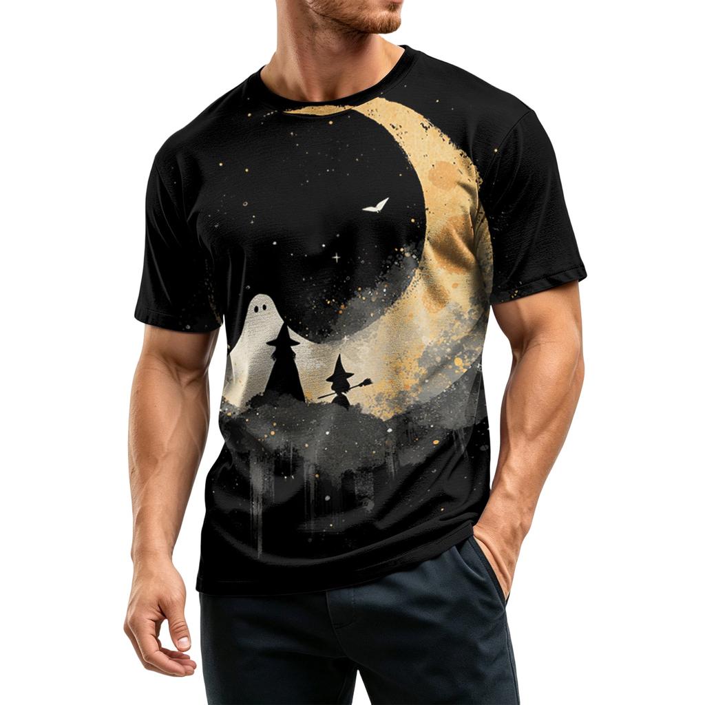 Men's Casual Short Sleeve T-Shirt Lightweight Breathable Crew Neck Top Halloween Print Design Comfortable Fit