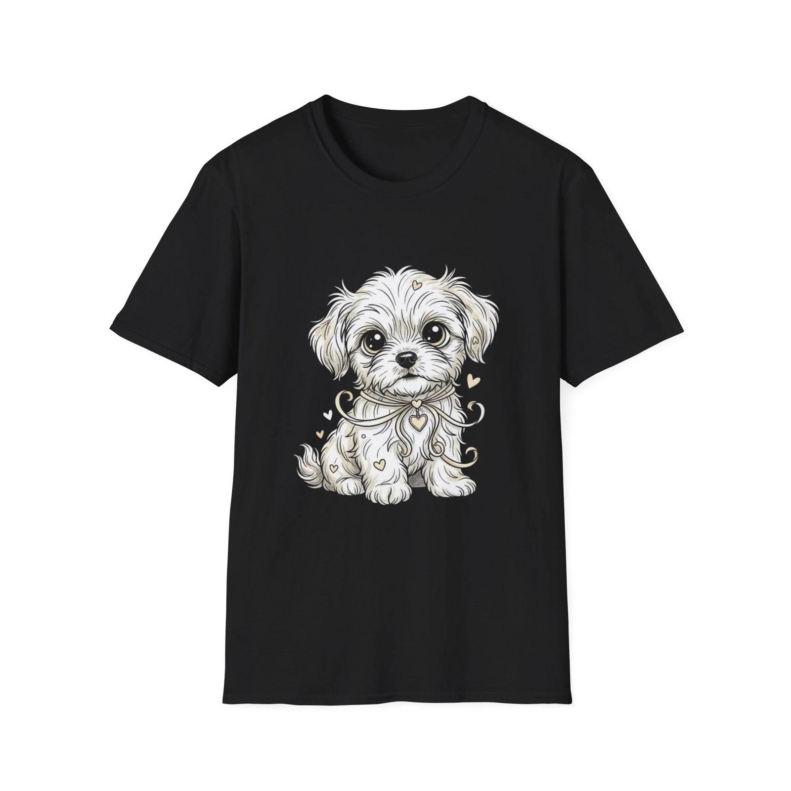 Dog Hearts Cute Kawaii Illustrated Black Tee Adorable Graphic T-Shirt M