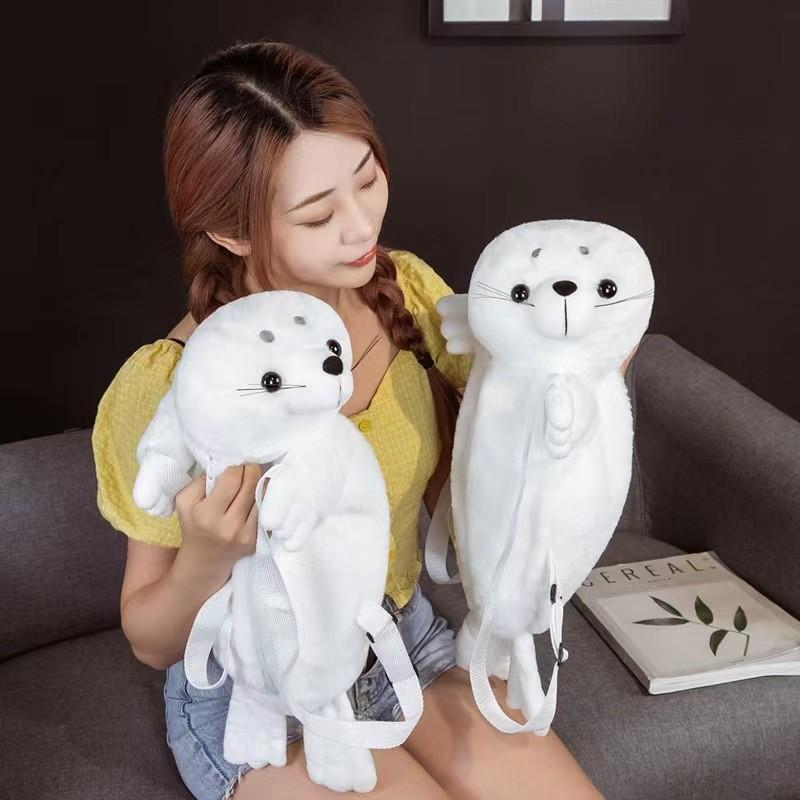 Peluche Carino Animale Foche Zaino Peluche Per Bambini Ragazze Cartone Animato Cotone Riempito Giocattolo Borsa Scolastica