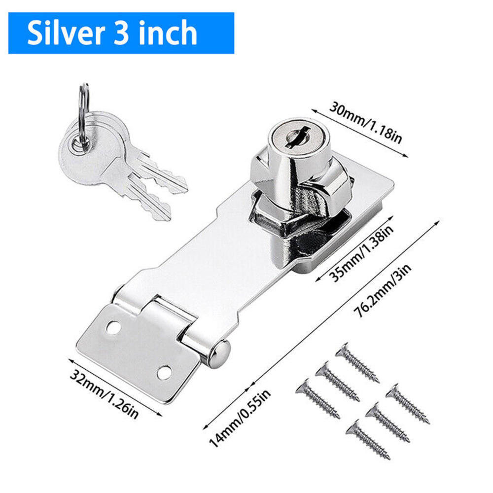 2.5/3/4inch Heavy Duty Locking Hasp with Keys Padlock Cupboard Drawer Wooden Box Lock Self Locking Security Staple Hardware