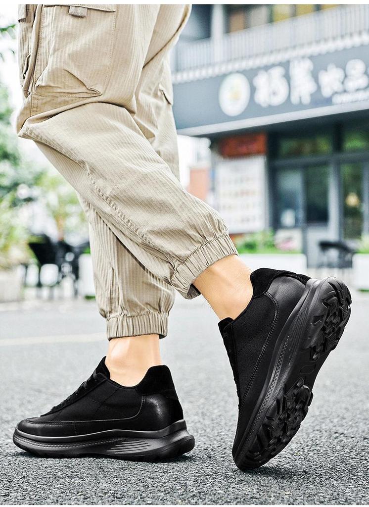 Men's Black Invisible Height-Increasing Sports Shoes - 8cm Taller, Breathable, Thick Sole, Versatile Spring Dad Sneakers