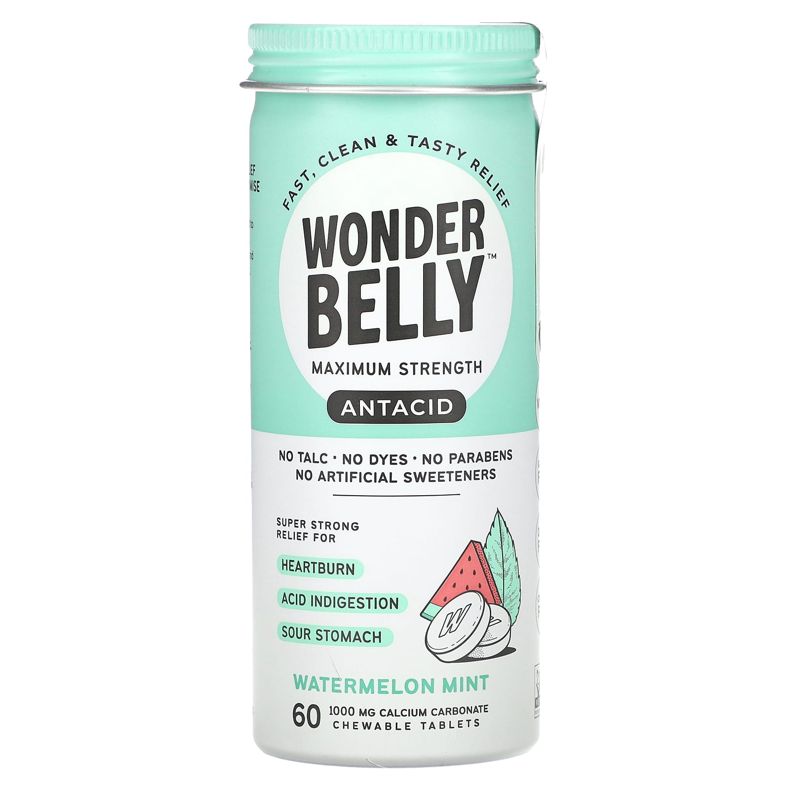 

Wonderbelly, Антацид, кавунова м ята, 1000 мг, 60 жувальних таблеток