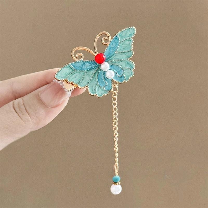 Elegant Blue Cloud Pearl Hairpin with Tassel