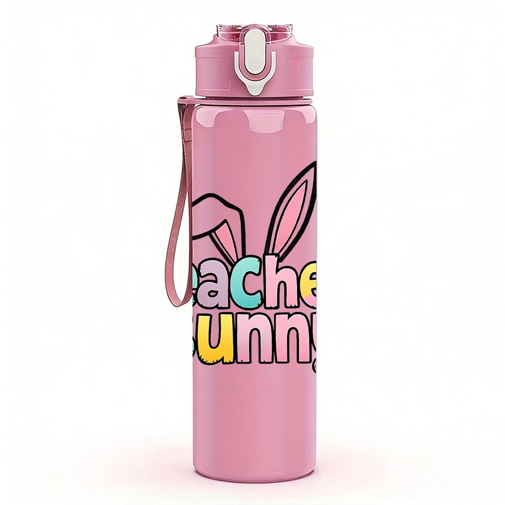 1PC Teacher Bunny Letter Art 750ml Color Plastic Sports Water Bottle Leakproof Flip Straw Lid Suitable for Sports Office Home Use