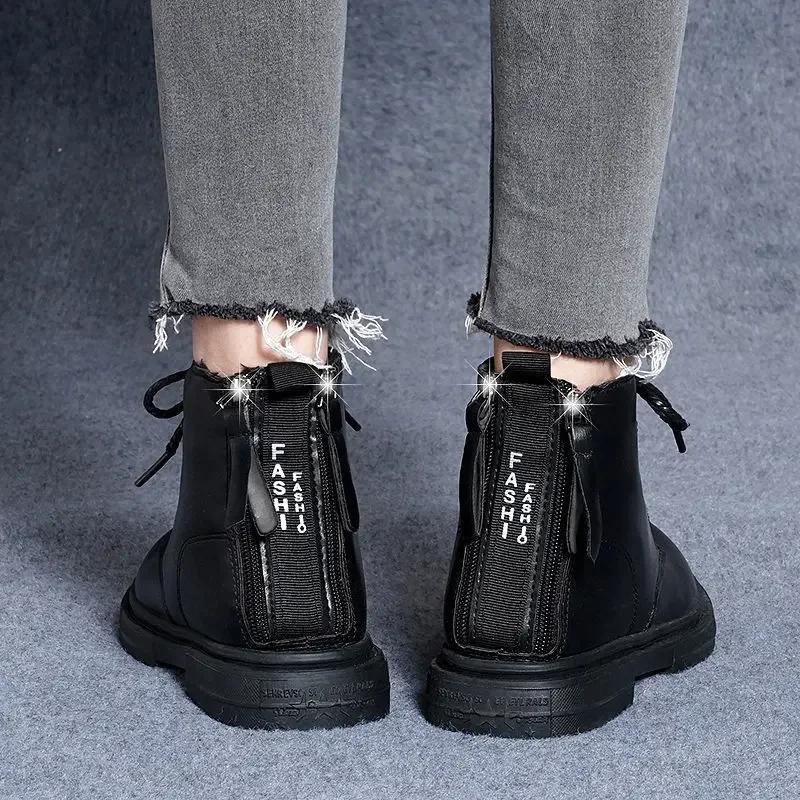 Fashion Round Toe Booties Fur Woman Short Shoes Chunky Platform Sale Comfortable and Elegant Pu High Quality Chic Ankle Boots for Women