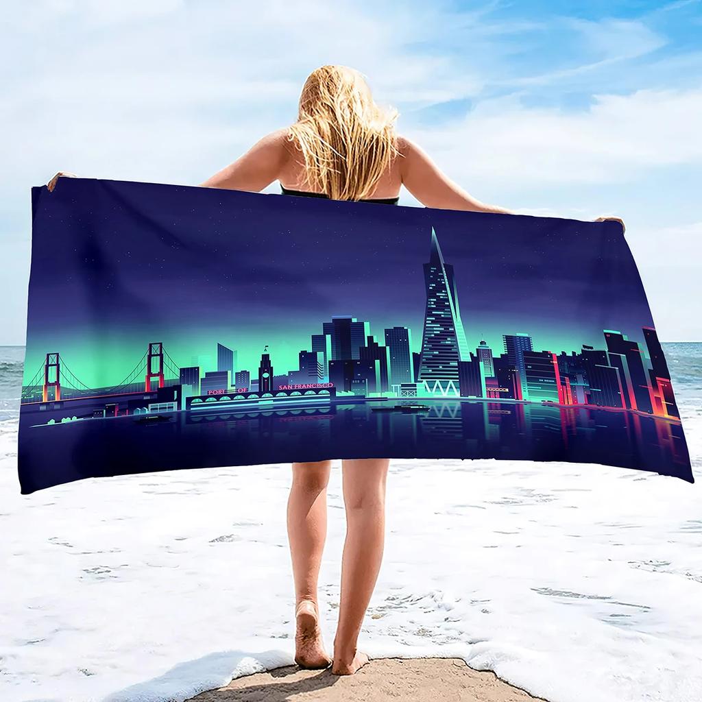 Cyber Style City Night Scene Sand Towel Beach Blanket Sand Free Microfiber Quick Drying Swimming Pool Towels Camping Towels
