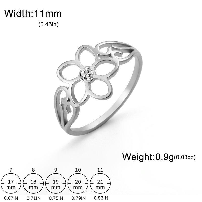 Summer Fashion Fresh Hollow Five Petal Flower Rhinestone Ring For Women Elegant Openwork Floral Band Jewelry Gift No. 7