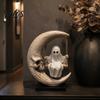 Gothic Room Accessories Halloween Ghost Swing Figurine, Spooky on A Moon Statue, Window Display Decor Resin Home Decoration for Desktop, Mantel,