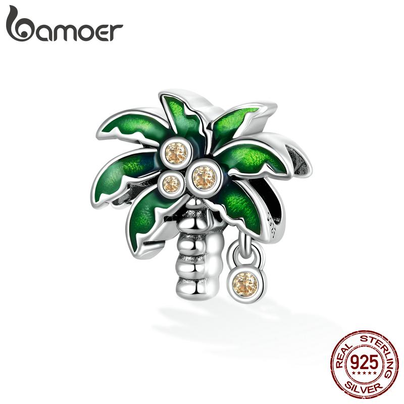 

BAMOER из натуральной стерлингового серебра 925 пробы, летняя подвеска с изображением кокосовой пальмы, подходит для женщин, браслет и браслет, ювелирные украшения, подарок 925 silver