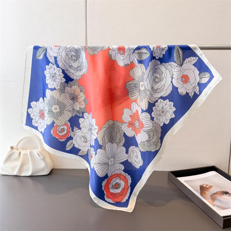 

Luxury Floral Print Designer 70Cm Square Silk Women s Scarf Spring Summer Satin Scarves Shawl Headband Bandana Hijab Wrap 70x70cm