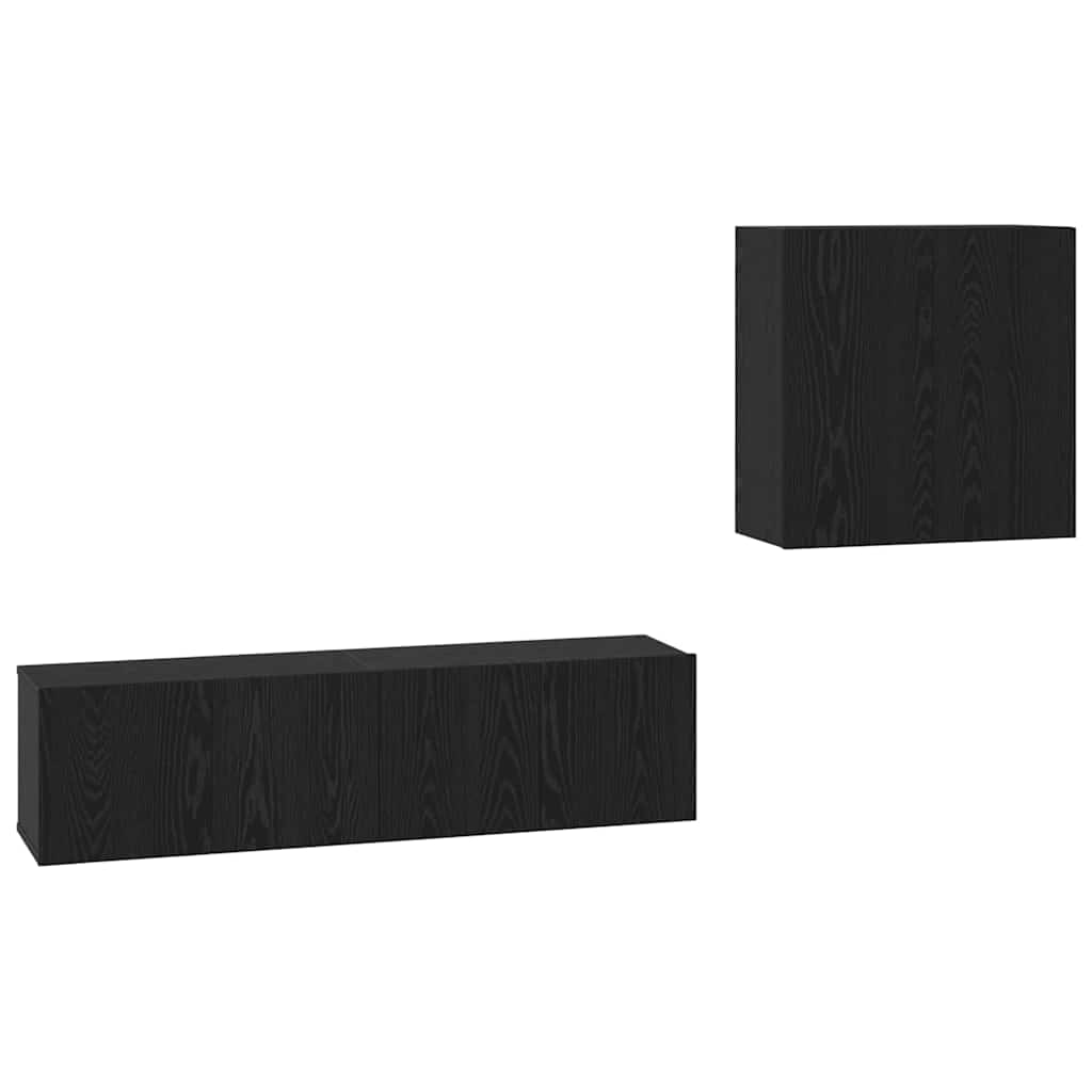 Wall Mounted TV Cabinet Set in Black Oak Effect Made of Wood Based Material
