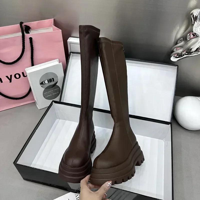 

Winter Women Knight High Boots Fashion Back Zippers Ladies Elegant Platform Flats Long Booties Short Plush Women s Footwear 35