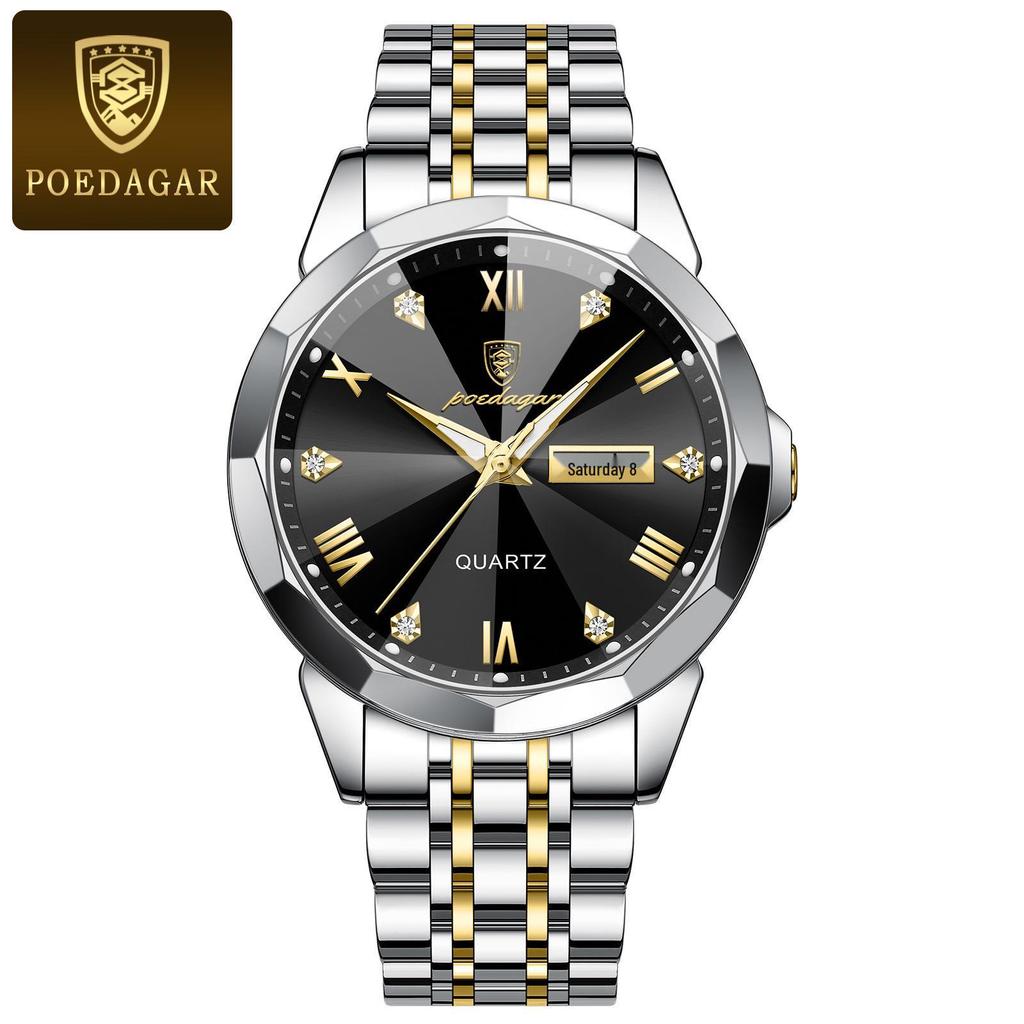 Swiss Luxury Men's Waterproof Luminous Quartz Watch with Solid Band
