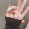 Korea Cute 3D Strawberry Cellphone Strap Chain Love Heart Pendant Keychain for Backpack Charm Dainty Bow Phone Strap Keyring