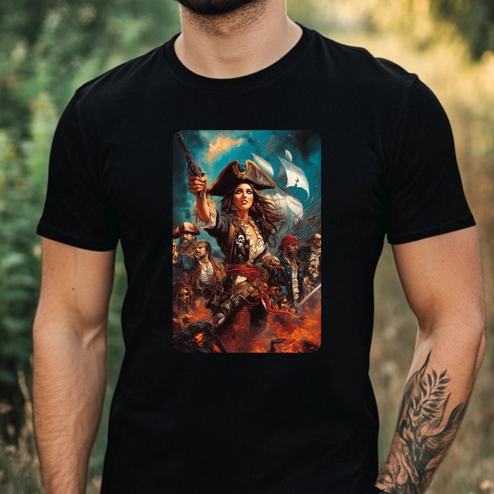 Mens Pirate Arms Motif Cotton T-Shirt Size XS to 5XL- S