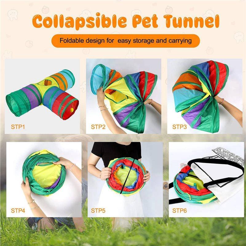 Premium-2X Bunny Tunnels & Tubes Collapsible 3 Way Bunny Hideout Small Animal Activity Tunnel For Dwarf Rabbits Bunny Kitty
