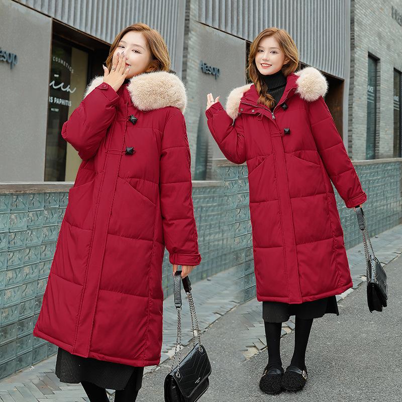 Mid-length cotton jacket autumn and winter women's down cotton jacket with hood thickened jacket 2025 Korean version loose plus size padded jacket