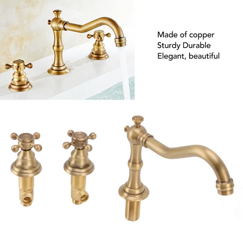 Double Handle Faucet Copper Leakproof Corrosion Resistant Beautiful G1/2 Thread Three Hole Bathroom Basin Faucet Antique