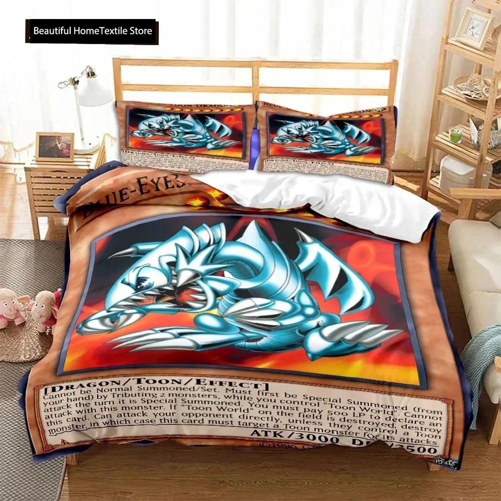 Luxury New 3D Print Anime Yu Gi Oh Card Duvet Cover Set Blue Eyes White Dragon Cartoon Bedding Sets King Size Cover Sets