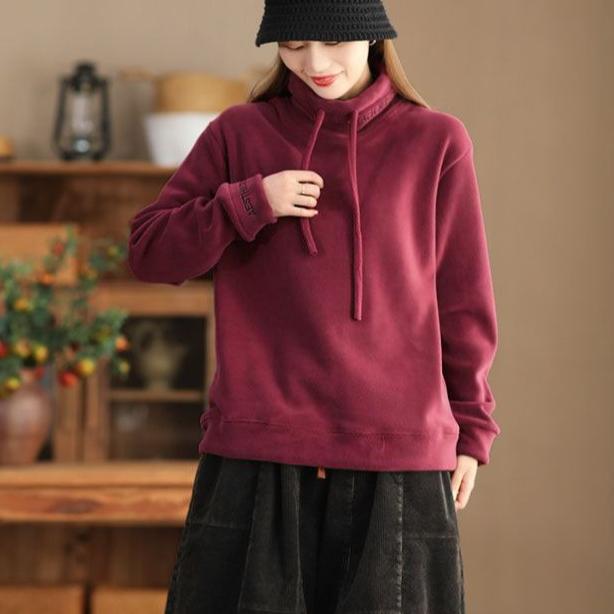 Women's Moral Velvet Sweatshirt Autumn Winter Loose Casual Flocked Pullover Sweatshirt Comfortable Warm Stand Collar Sweatshirt