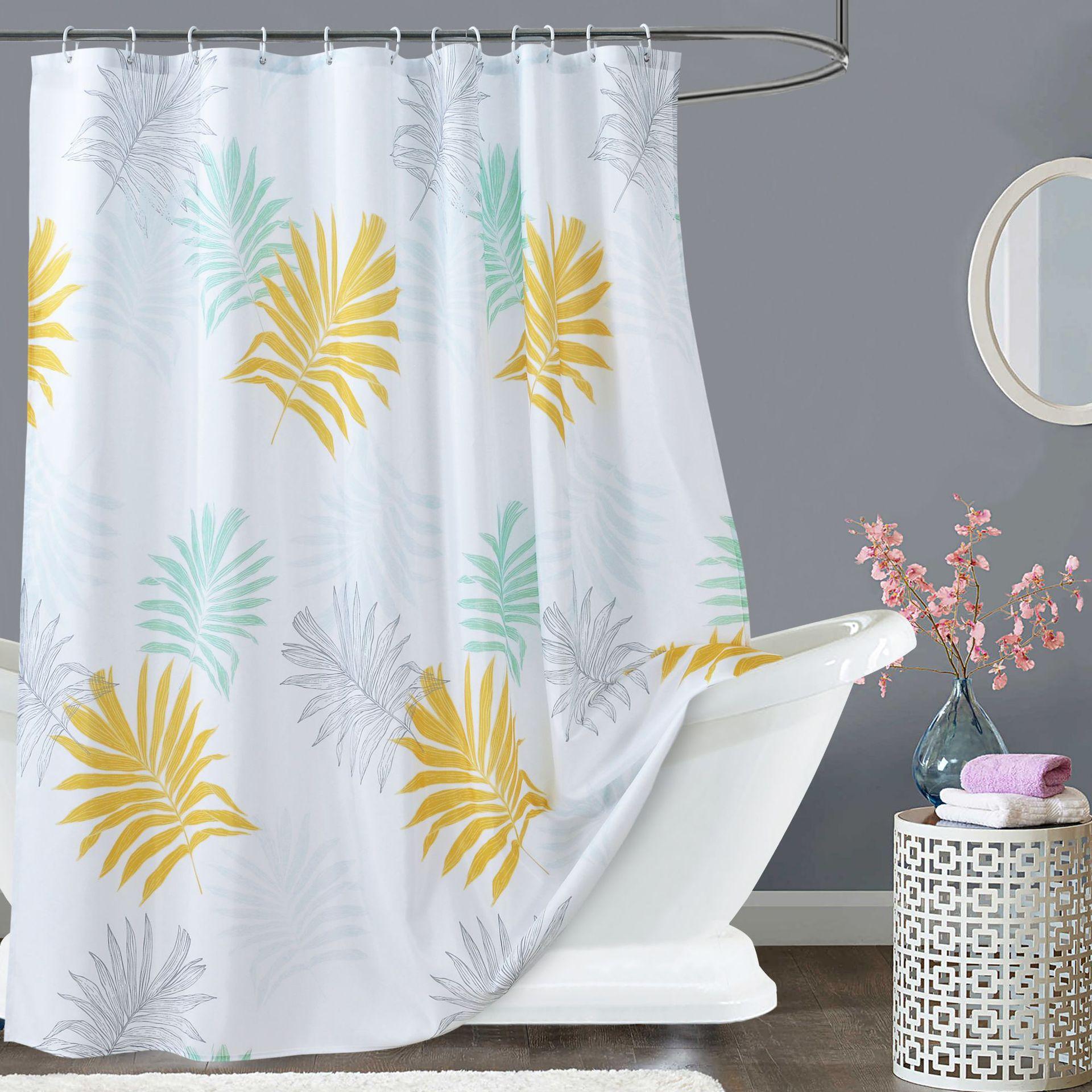 

Shower Curtain Leave Print Waterproof Polyester Fabric Bathroom Curtains 200Cm Toilet Decorative Mildew Proof Modern Style W60H190(CM)-1 Pcs
