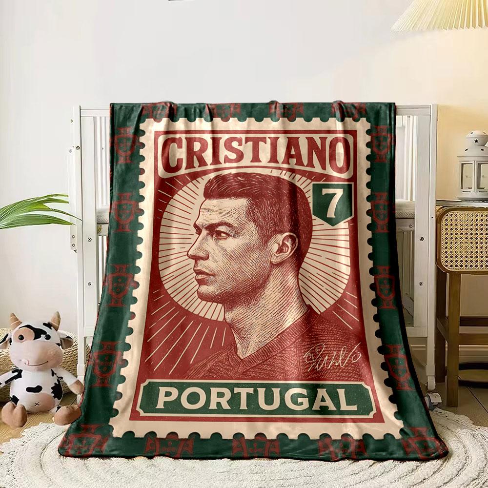 Retro Cristiano Ronaldo Portugal Red Soft Blanket, Silky Soft Blanket for Restful Sleep, Durable Warm Throw for Outdoor Fun