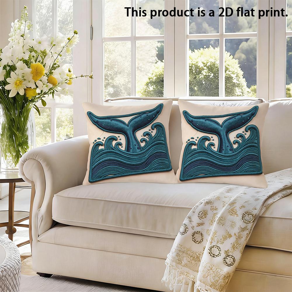 2 Pezzi Copricuscini Decorativi Coda di Balena Nautica Federe per Cuscini Onda dell'Oceano Costiera per Divano Camera da Letto Soggiorno Decorazione Copricuscino