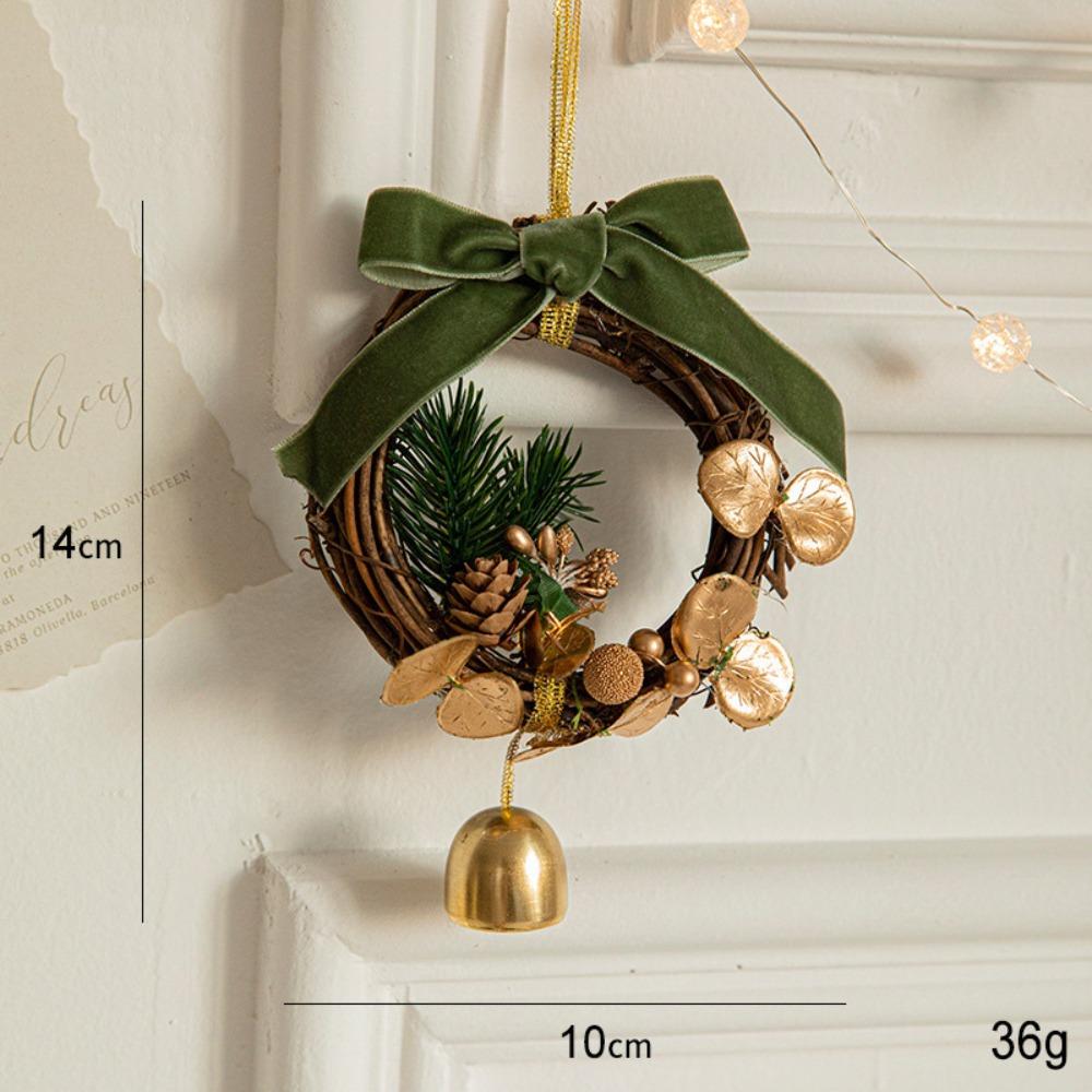 Wreath Christmas Chime Bell Red Pine Cone Bell Pendant Christmas Velvet Bow Bell  Xmas Decor