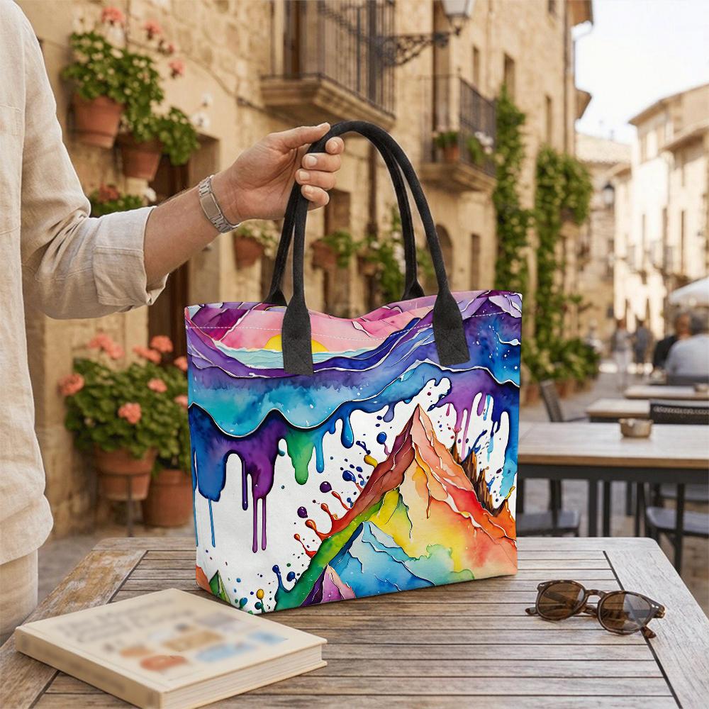 Watercolor Mountain Print Tote Bag Large Casual Shoulder Bag for Daily Travel Shopping