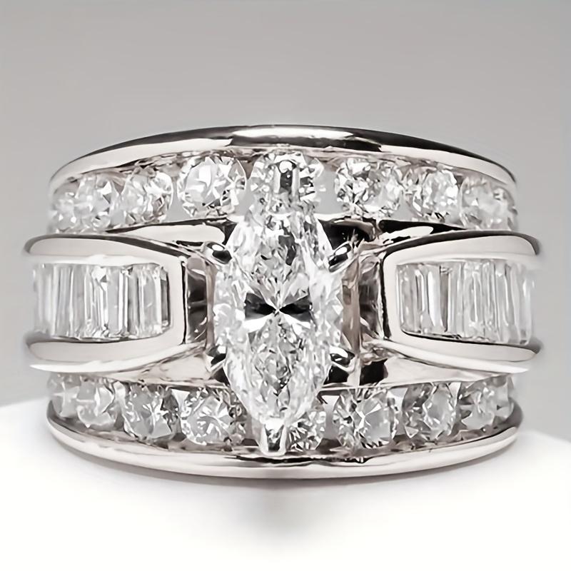 A Stylish And Exquisite Women s Anniversary Ring Set With Zirconia, A Wide-faced Engagement Ring For Women, Perfect For Engagement, Wedding, Banquet, 13