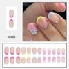 Colorful French Tip Press on Nails Glossy Nude Fake Nails Short Oval Lines Glue on Nails Reusable Acrylic Stick on Nails for Women