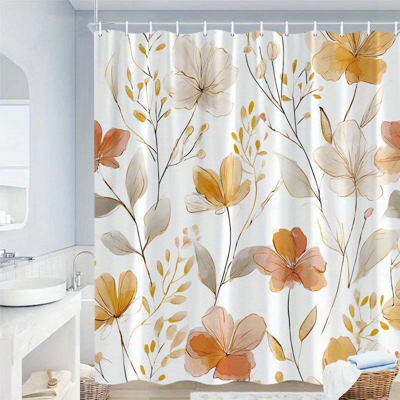 

A Shower Curtain In Peach Cream And Light Orange Floral Pattern, Suitable For Bathroom Dcor, Comes With 12 Hooks. W60H190(CM)-1 Pcs