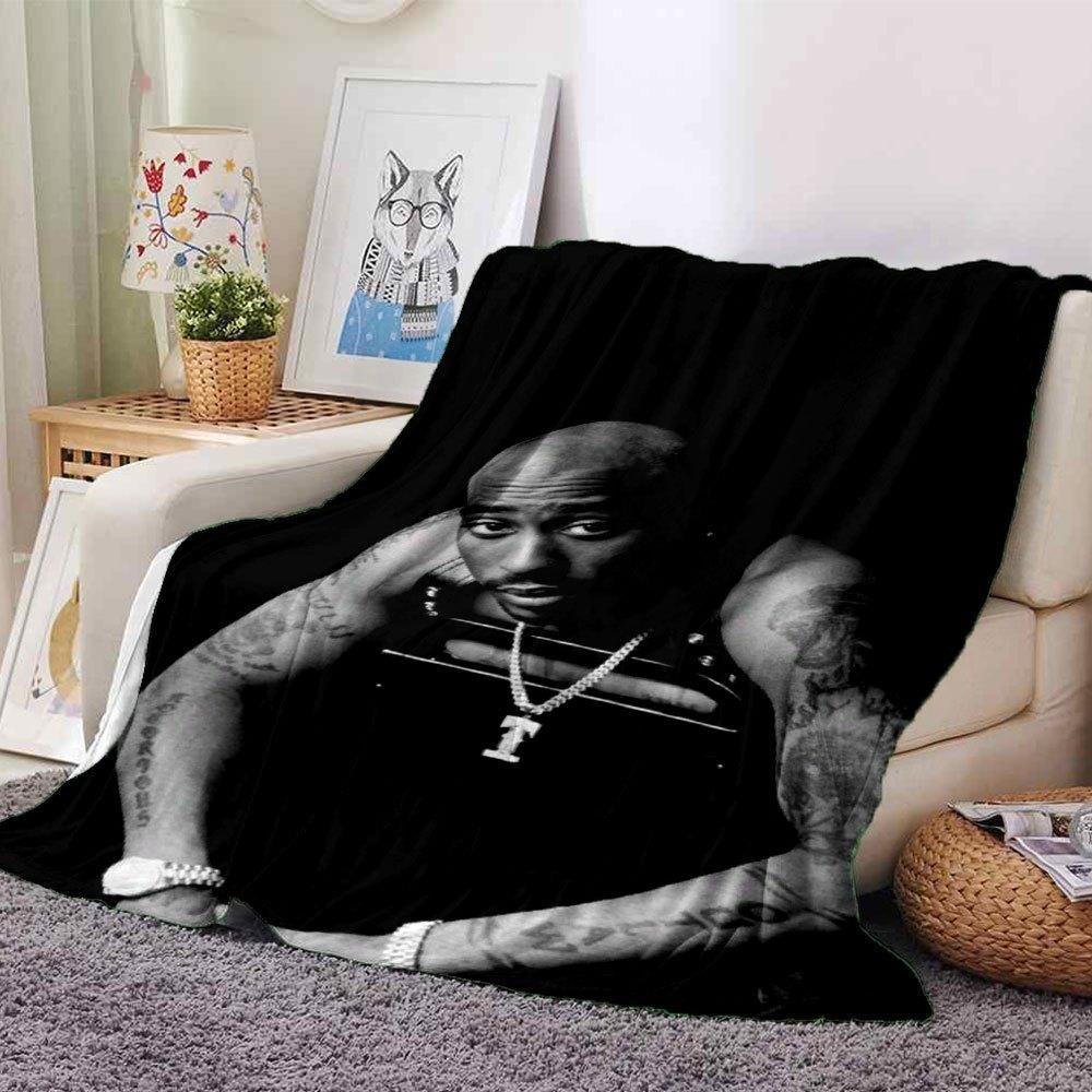 1pc 2PacHip Hop Blanket Soft Lightweight All Season Multi Purpose Throw for Sofa, Bed, Office & Picnics, French Style with Iconic Album Art & Quotes