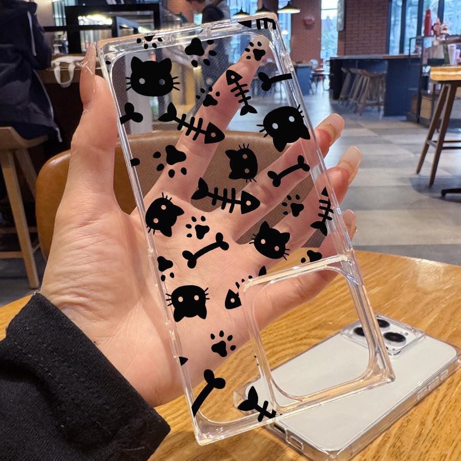 Simple and Creative Cute Fish Cat Claw 14 Plus 13 Pro Max 12 11 Rectangular Right Angled Straight Edge 15 Transparent Phone Case for Iphone 16 Promax