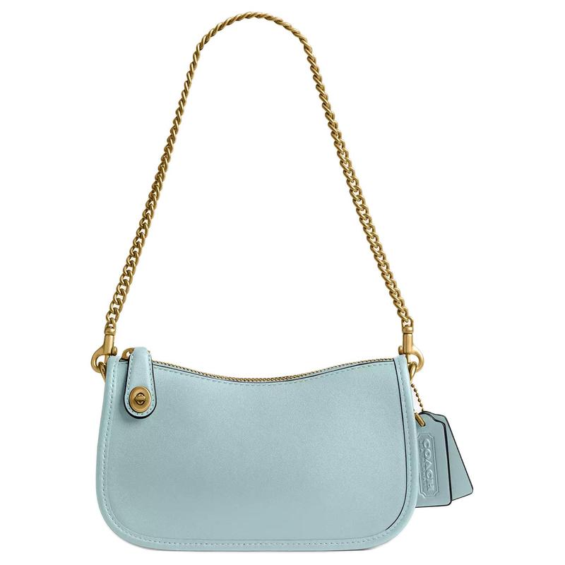 

COACH Swinger 20 brand logo charm leather shoulder bag small women s light blue синій