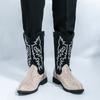 Men’s Pointed Toe Embroidered Western Cowboy Boots Casual Retro Dress Leather Men’s  Mid-calf Boots Plus Size