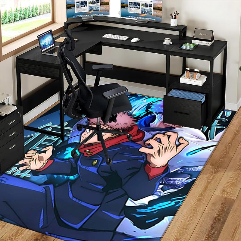 1pc Anime Cartoon Design Jujutsu Kaisen Satoru Gojo Chair Mat Non-Slip Carpet for Office Home Decoration Living Room Bedroom Game Room Birthday Gift A