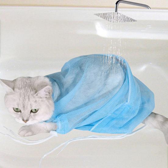 Cat Grooming Bag Pet Grooming Restraint Bag with Zipper Adjustable Drawstring Breathable Mesh Bag for Safe Nail Trimming Grooming Pet Care