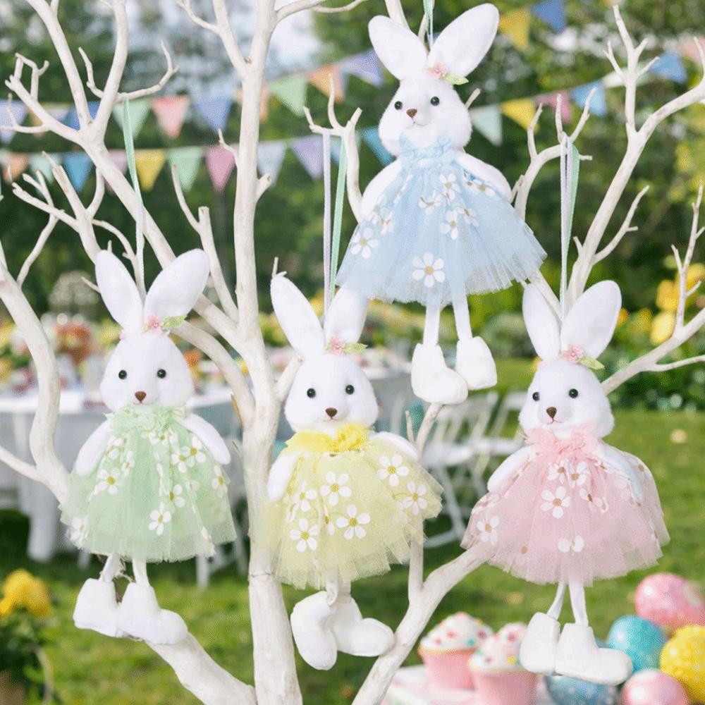 Multi-Color Hanging Rabbit Pendant Yarn Skirt Easter Bunny Doll Flower Dress Bunny Festive Gift