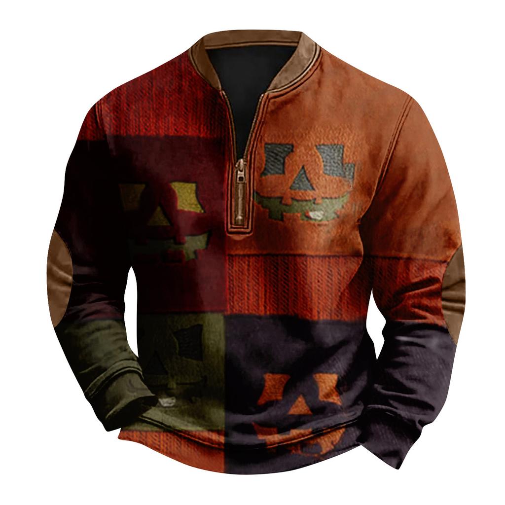 Herren Casual Fashion Weihnachtsdruck Kapuzenpullover Breiter Herren Loose Button Stand Collar Kapuzenpullover