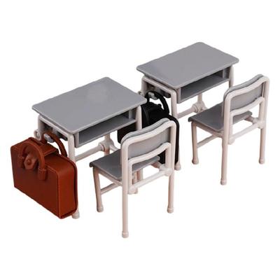 2PCS Miniature Classroom Desk Chair Model Toy With Simulation Design For Dollhouses Craft Model Project Scene Display