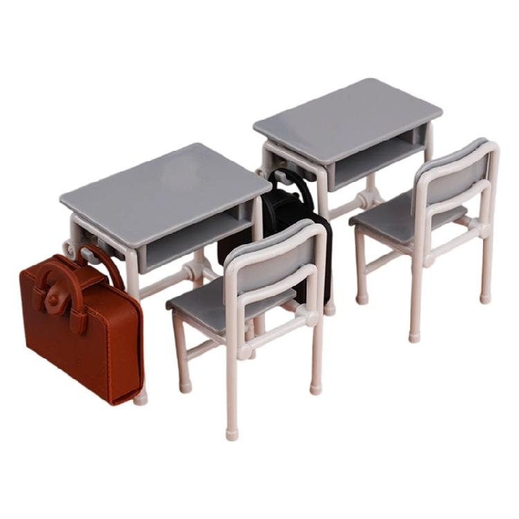 

2PCS Miniature Classroom Desk Chair Model Toy With Simulation Design For Dollhouses Craft Model Project Scene Display 1